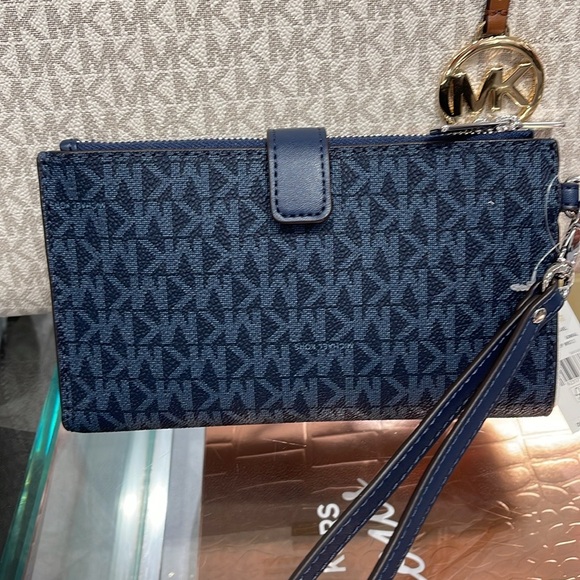 Michael Kors Jet Set Travel Large Double-Zip Wristlet-Wallet-PhoneHolder Admiral - Picture 13 of 16